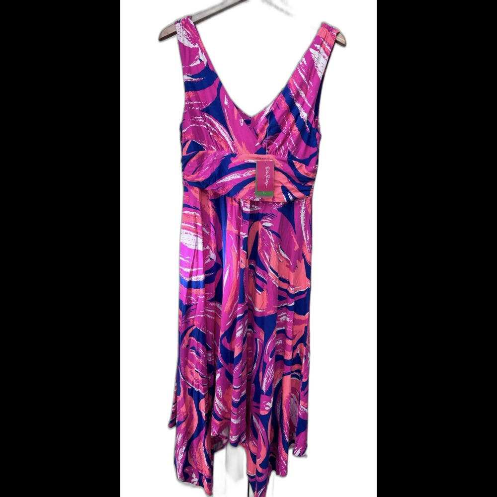 NWT Lilly Pulitzer Sloane Dress Sleeveless Bomber Blue Plume Bloom Midi Sz Large